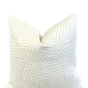 Deconstructed Stripe Greige Pillow Cover w/ Ivory Linen on Reverse - Schumacher Pillow - Geometric Pillow COVER ONLY