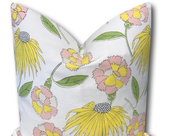 Schumacher Floral Bouquet Toss Lemonade Pillow Cover - Pink Green Floral Pillow - Pink Yellow Floral Pillow - Decorative Pillow  COVER ONLY