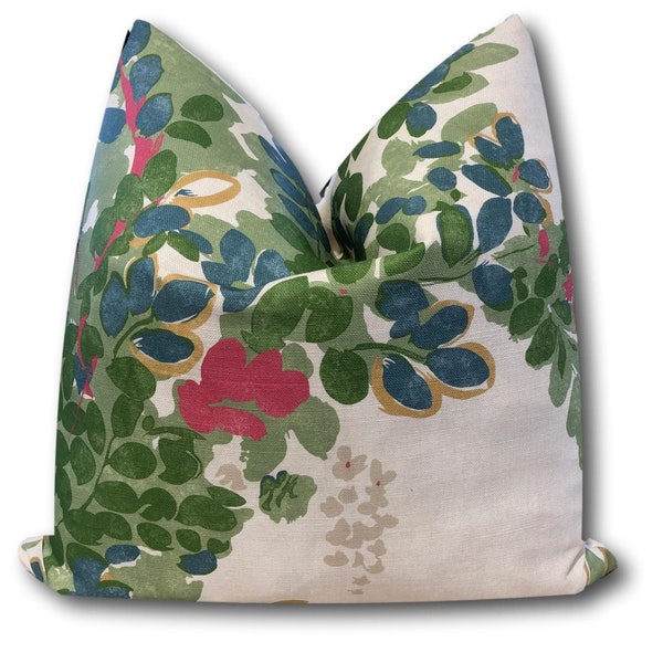 Thibaut Central Park Pillow Cover -  Green Blue Pink  Chinoiserie Floral Pillow Cover 18x18, 20x20, 22x22, Eurosham or lumbar COVER ONLY