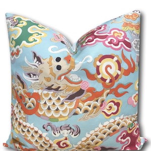 Brunschwig  & Fils Ming Dragon Aqua Pillow Cover - 20 X 20  - 22 X 22 - 24 X 24 Designer Pillow Chinoiserie Pillow Cover Only