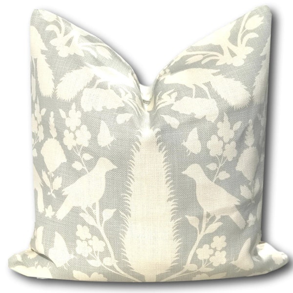 Chenonceau Aquamarine Pillow Cover w/ivory linen reverse - Schumacher Pillow  - Peacock Pillow - Blue Bird Pillow - Bird Pillow COVER ONLY