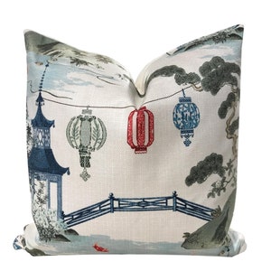 Pagoda Pillow  - Lantern Pillow -  Nanjing Pillow - Chinoiserie Pillow - Kirin Asian Pillow - Modern Asian Pillow  -  ONE PILLOW COVER