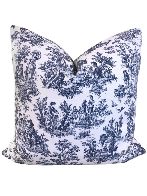 Blue And White Pillow Toile Pillow Cover Navy Toile Pillow Etsy