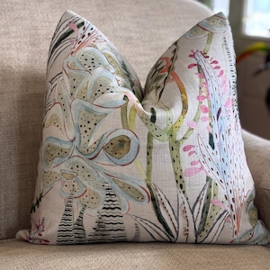 Pastel Pillow Green Pink Succulent Pillow Aqua Preppy Floral Pillow Modern High End Designer Pillow Hamilton Springwood  COVER ONLY