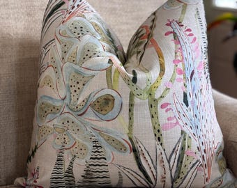 Pastel Pillow Green Pink Succulent Pillow Aqua Preppy Floral Pillow Modern High End Designer Pillow Hamilton Springwood  COVER ONLY
