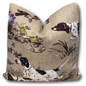 Schumacher Pointers Tan Brown Pillow Cover - GSP Pillow Cover - Hunting Dog Pillow Cover -  Quail Pillow - Schumacher Pointers -  COVER ONLY