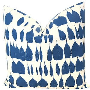 Schumacher Queen of Spain Water Ikat Dot Pillow Cover Designer Throw Pillow Decorative Cushion Cover Modern Blue and White COVER ONLY