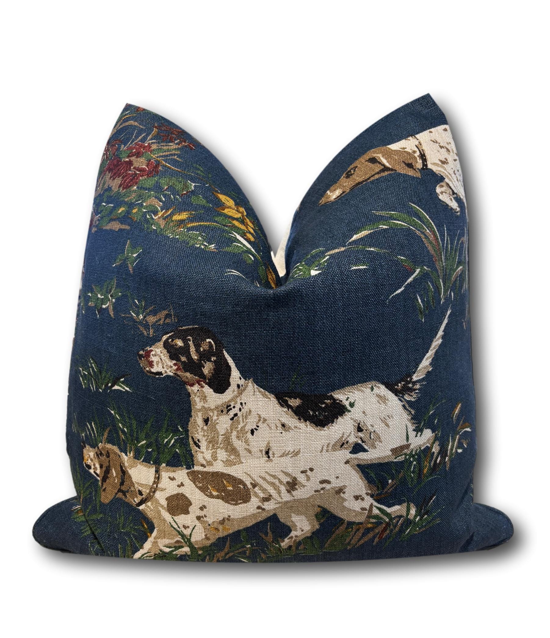 Schumacher Pointers Indigo Blue Pillow Cover - GSP Pillow Cover - Hunting Dog Pillow Cover -  Quail Pillow -Schumacher Pointers - COVER ONLY