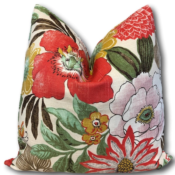 Red Floral Pillow Etsy