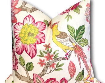Schumacher Huntington Gardens Pillow Cover: Pink Floral Chinoiserie