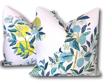 OUTDOOR Citrus Garden Pool  - Schumacher Pillow - Decorative Pillow - Josef Frank - Floral Pillow - Lemon Aqua Fruit Pillows - ONE Cover