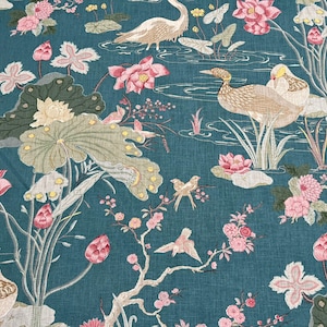 Lee Jofa Luzon Lagoon Pillow Cover: Blue Green Chinoiserie, Ivory Linen