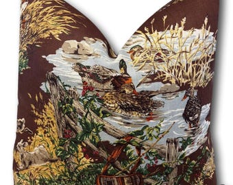 Funda de almohada marrón con diseño de perro y pato Schumacher - Funda de almohada con diseño de labrador y golden retriever - Funda de almohada con diseño de perro de caza retro (solo funda de pato)