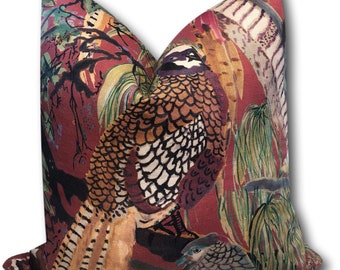 Funda de almohada Mulberry Lee Jofa Linen Game Birds Red Plum - Funda de almohada de caza - Funda de almohada de deportista - Funda de almohada de codorniz faisán SOLO FUNDA