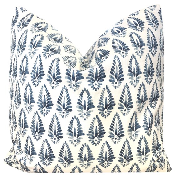 Lacefield Designs Agave Azure Pillow Cover  - Light Blue and White Block Print  Pillow Cover -  Blue Basketweave Accent  Pillow COVER ONLY