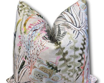Pastel Pillow Green Pink Ikat Pillow Aqua Preppy Floral Pillow Home Decor Modern High End Designer Pillow Hamilton Springwood  COVER ONLY