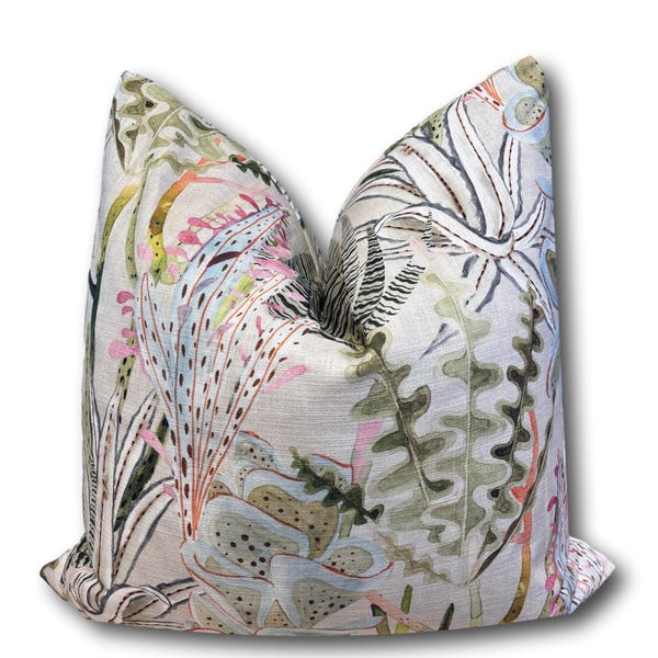 Pink  Pillow Green Pink Ikat Pillow Aqua Preppy Floral Pillow Home Decor Modern High End Designer Pillow Hamilton Springwood  COVER ONLY
