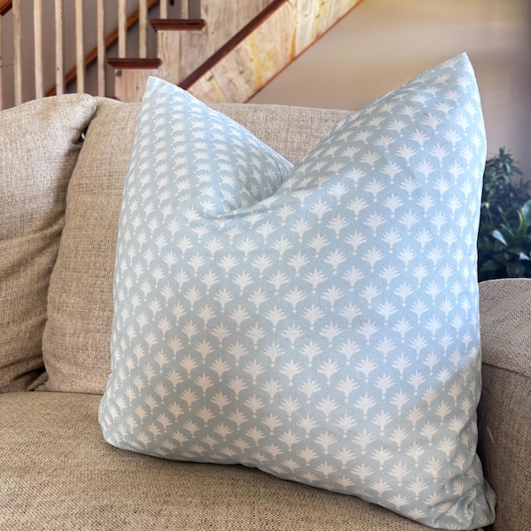 Tiny Palm Pillow Cover Custom Made Pillow in Danika Herrick Daphne Tiny Palm Block Print Soft Blue COVER ONLY