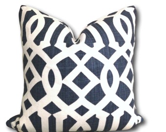 Imperial Trellis II Navy Pillow Cover - Schumacher Pillow - Blue Geometric Pillow -  Kelly Wearstler - COVER ONLY