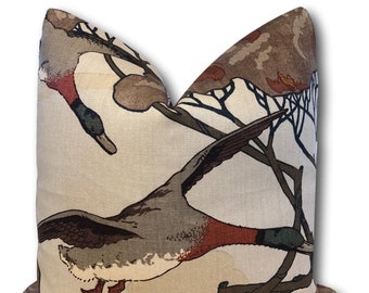 Lee Jofa Flying Ducks in Stone Brown pillow covers - Hunting Pillow Cover - Sportsman Pillow Cover - Brown Bird Pillow Cover - COVER ONLY