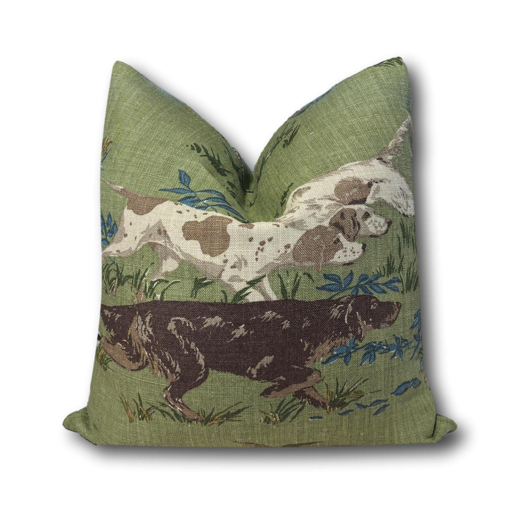 Schumacher Pointers Meadow Green Pillow Cover - GSP Pillow Cover - Hunting Dog Pillow Cover -  Quail Pillow - COVER ONLY