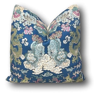 Schumacher Magic Mountain Dragon Pillow Cover - Blue Pillow - Schumacher Pillow 18x18, 20x20, 22x22, 24x24, - Eurosham - Lumbar - COVER ONLY