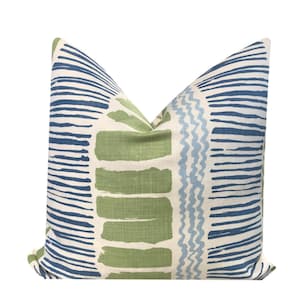Kravet Saltaire Lime Indigo Blue  Stripe Pillow Cover -  Blithfield Saltaire Stripe Pillow Cover Solid/Reverse - COVER ONLY