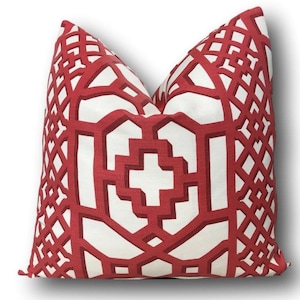Schumacher Zanzibar Trellis Lacquer Matte Pillow Cover - Schumacher Trellis-  Red Geometric - Decorative Pillow Cover - COVER ONLY