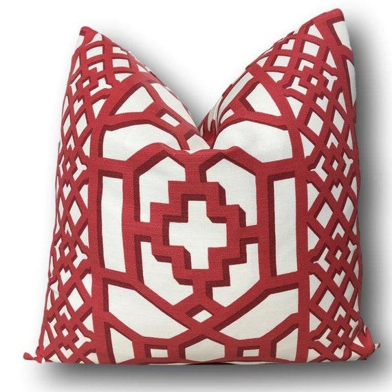 Square Red And White Geometric Decorative Throw Pillow Cover Square Red And White Geometric Decorative Throw Pillow Cover