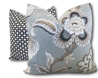 Schumacher Pillow Cover  - Hothouse Flowers Mineral  - Blue Gray Floral Pillow - Made to Order - Designer Pillow COVER ONLY