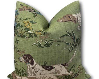 Schumacher Pointers Meadow Green Pillow Cover - GSP Pillow Cover - Hunting Dog Pillow Cover -  Quail Pillow - COVER ONLY