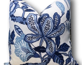 Schumacher Huntington Gardens Bleu Marine Pillow Cover - Blue Floral Schumacher Pillow -  Timothy Corrigan Pillow - COVER ONLY