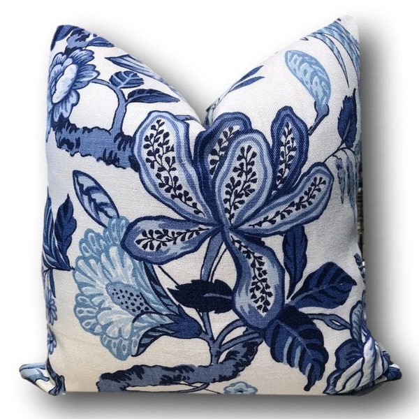 Schumacher Huntington Gardens Bleu Marine Pillow Cover - Blue Floral Schumacher Pillow -  Timothy Corrigan Pillow - COVER ONLY