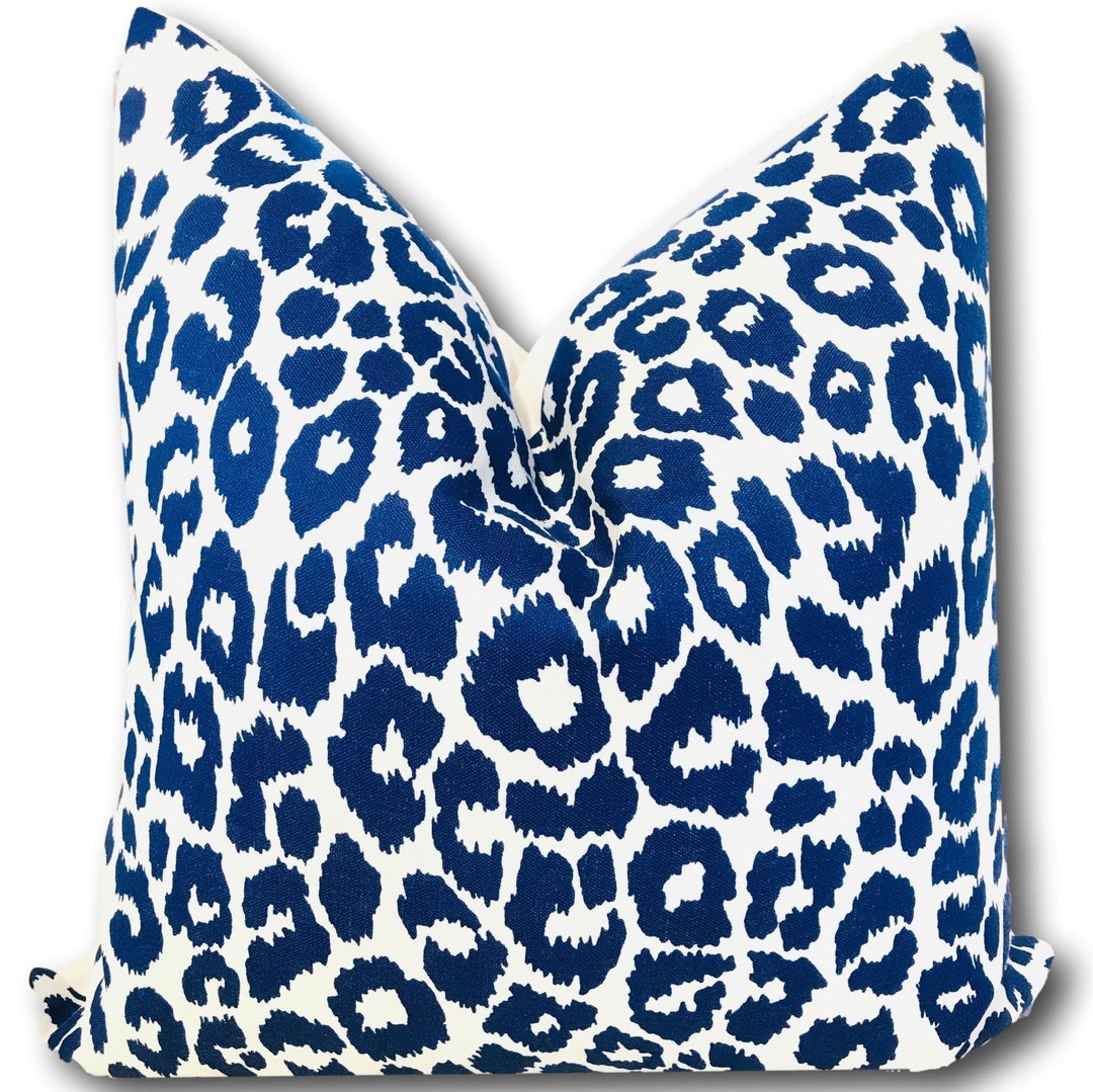 OUTDOOR Iconic Leopard Navy Pillow Cover Schumacher Pillow Blue Animal