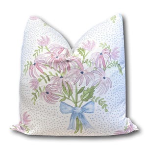 Pastel Pink Floral Coquette Bow  Pillow Cover – Preppy Pink Throw Pillow, Danica Herrick Pearl’s Bouquet Decorative Cottagecore COVER ONLY