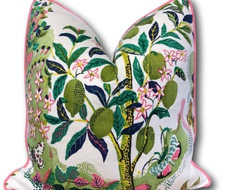 Citrus Garden Lime Color w/pink piping - Lemon Lime Pillow Cover - Schumacher Decorative Pillow - Josef Frank -  Fruit Pillows - COVER ONLY