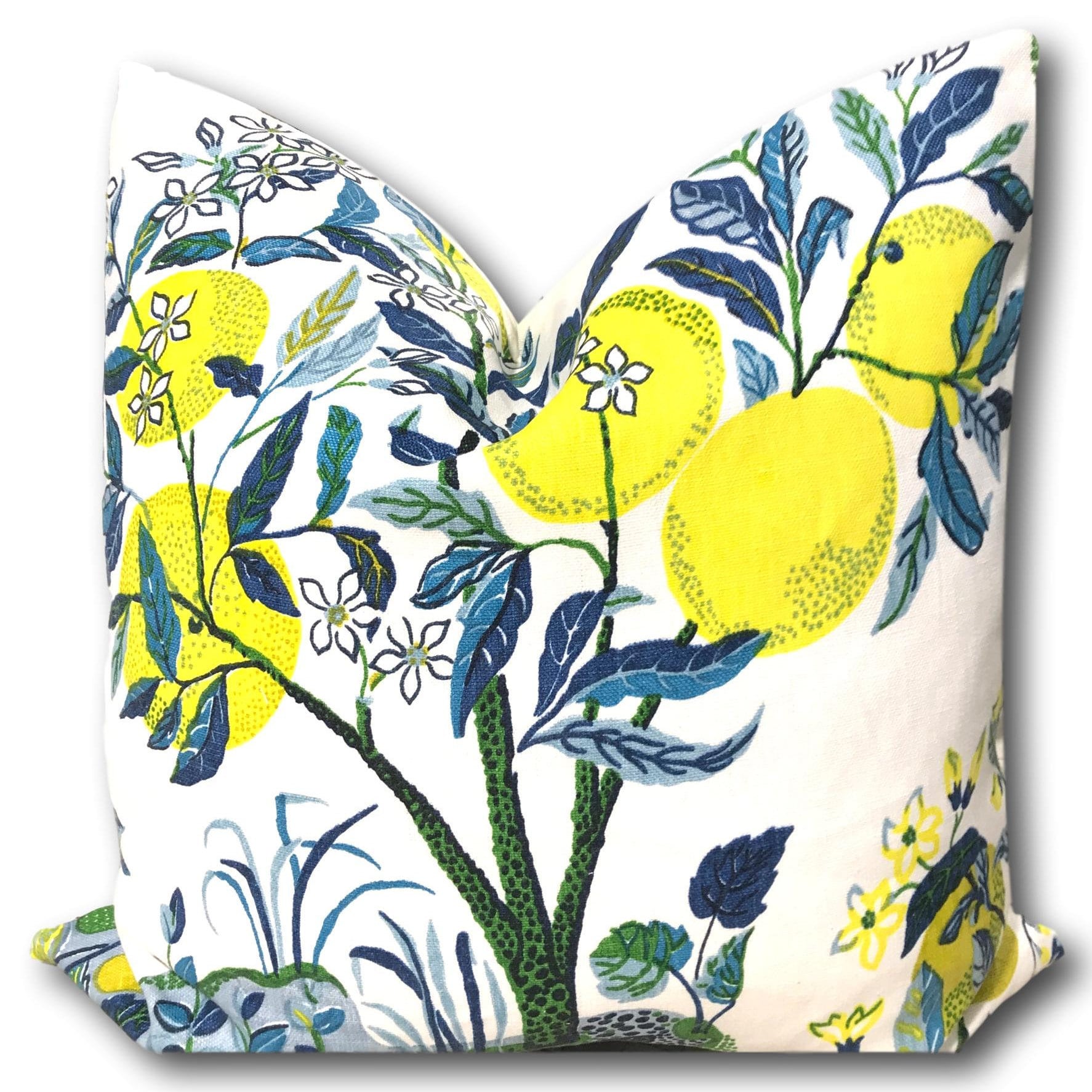 Citrus Garden Pool Pillow Cover w/linen reverse - Schumacher Pillow - Decorative Pillow - Josef Frank - Lemon Lime Pillows - ONE COVER ONLY