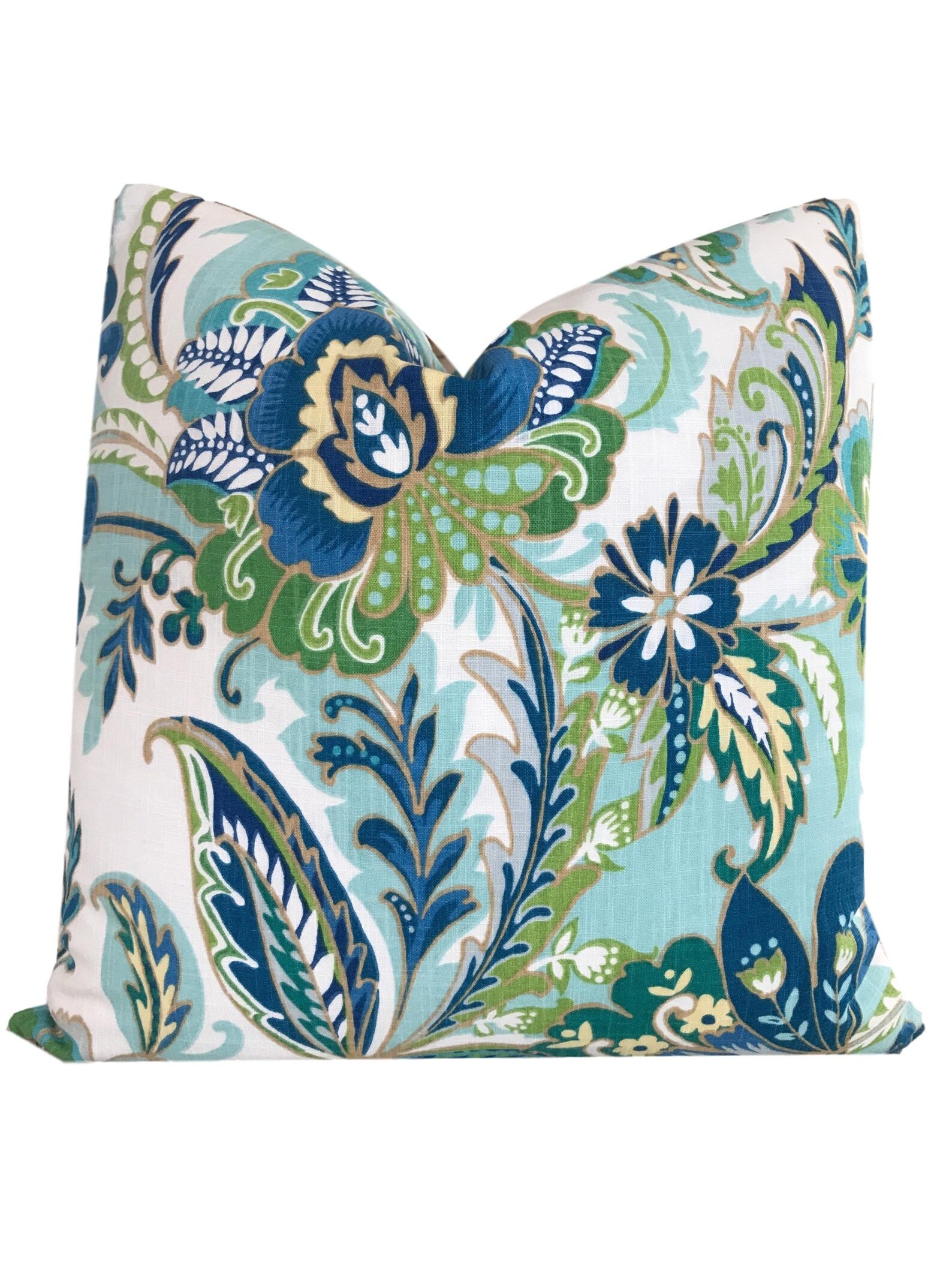 Blue Floral Pillow Cover Aqua Navy Floral Pillow Blue Etsy