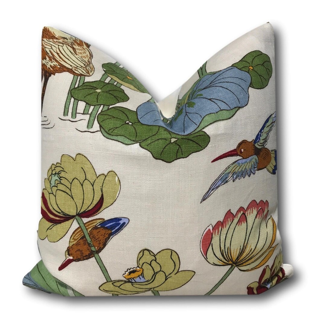 Nympheus Lily Pad Pistachio Pillow Cover W/ivory Linen Reverse - Etsy