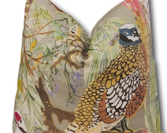 Mulberry Lee Jofa Game Birds multi stone pillow cover - Hunting Pillow Cover - Sportsman Pillow Cover - Pheasant Quail Pillow  - COVER ONLY