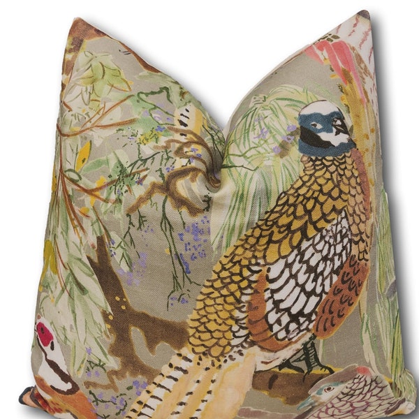 Mulberry Lee Jofa Game Birds multi stone pillow cover - Hunting Pillow Cover - Sportsman Pillow Cover - Pheasant Quail Pillow  - COVER ONLY