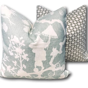 Schumacher Shantung Silhouette Pastel Green Toile Cushion - Chinoiserie Decorative Throw Pillow - Elegant Designer Accent Pillow COVER ONLY image 2