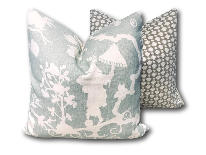 Schumacher Shantung Silhouette Pastel Green Toile Cushion - Chinoiserie Decorative Throw Pillow - Elegant Designer Accent Pillow COVER ONLY image 2
