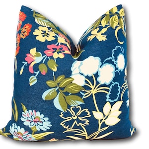 Thibaut Spring Garden Pillow Cover: Blue Pink Floral Chinoiserie
