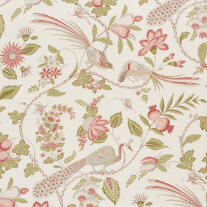 Schumacher Campagne Mineral and Rose Pillow Cover - Schumacher Bird Pillow  w/Ivory Linen Reverse - Schumacher Floral Pillow - COVER ONLY