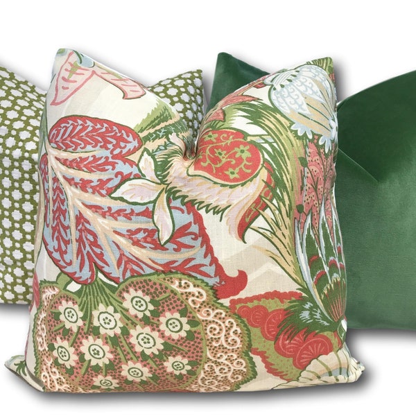 Schumacher Zanzibar Melon Pillow Cover - Schumacher Floral - Pink Green Floral - Pink Green Leaves - Decorative Pillow Cover COVER ONLY