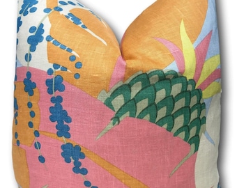 Schumacher Pillow Cover  - Ananas Tropical Pillow w/solid reverse - 18x18, 20x20, 22x22, 24x24 Pineapple sham- Accent Pillow - COVER ONLY