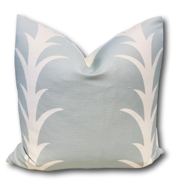 Schumacher Acanthus  Stripe Sky Pillow Cover  - Blue Leaf Stripe  - Made to order - Blue throw, 18 X 18 - 20 X 20  22 X 22  COVER ONLY