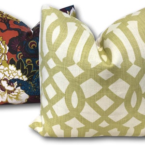 Schumacher Pillow Cover - Kelly Wearstler Pillow - Imperial Trellis Citrine /Linen on Reverse - Yellow Geometric Pillow COVER ONLY