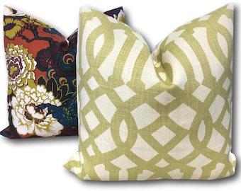 Schumacher Pillow Cover - Kelly Wearstler Pillow - Imperial Trellis Citrine /Linen on Reverse - Yellow Geometric Pillow COVER ONLY